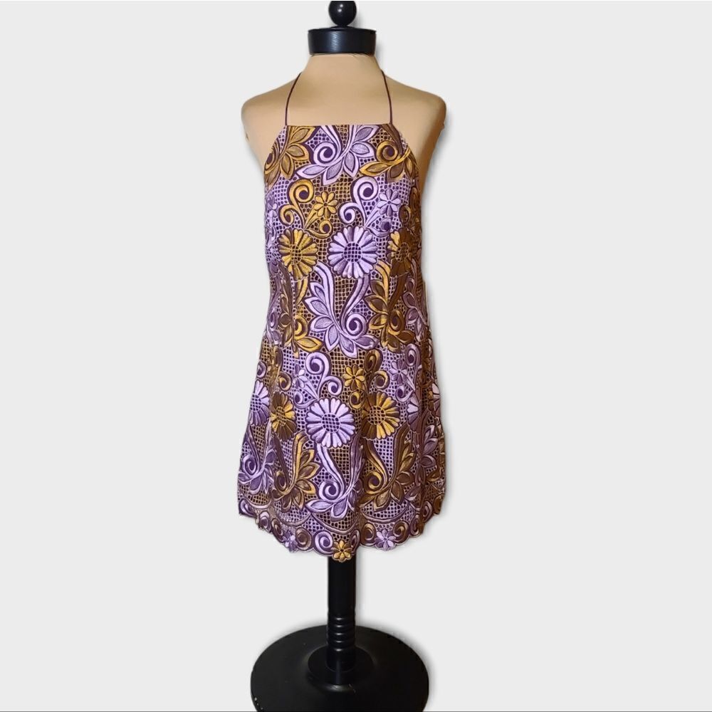 Anthropologie Embroidered Halter Mini Dress NEW Size 10P - Picture 2 of 8
